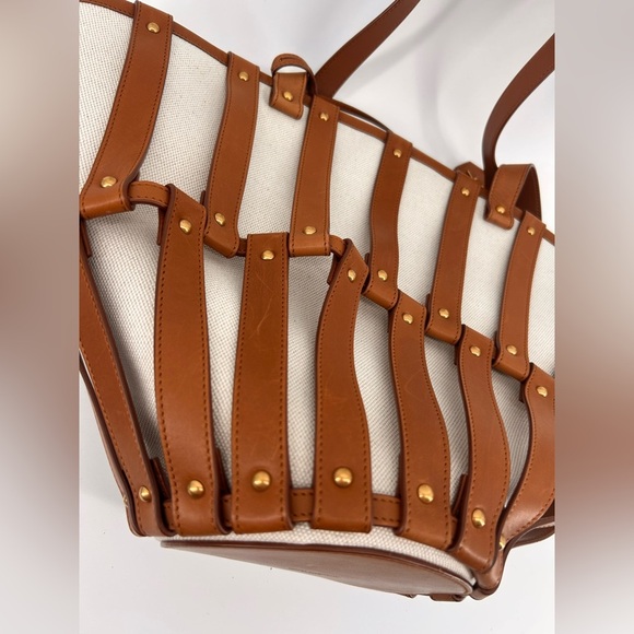 Saint Laurent Beatrix Panier Cut Out Tote Canvas with Leather New +dustbag *read - Picture 13 of 16